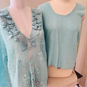 Modern Soul 🆕 3X teal crochet ribbon cardigan & matching tank, in original pkg